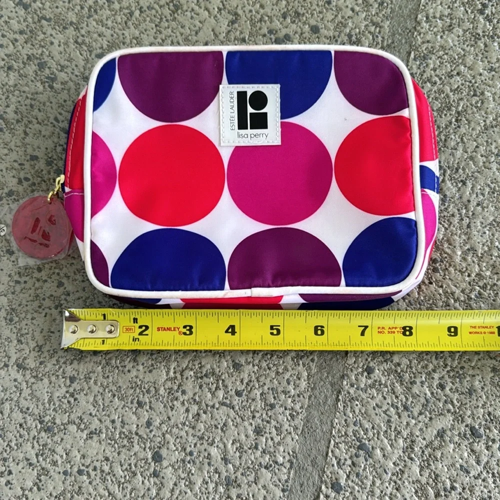 Estée Lauder Lisa Perry pink polka dot travel zip closure cosmetics bag